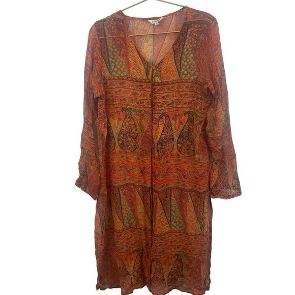 J. Peterman Orange Floral‎ Rust Shawl Duster Kimono Oversized Size XS 100% Silk - Picture 1 of 9